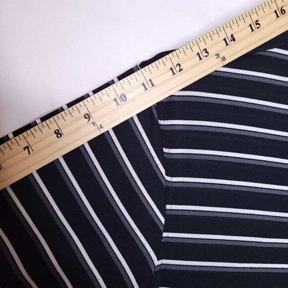 Nike Polo Shirt Mens Medium Striped Black, White Dri Fit Golf Swoosh - Picture 8 of 11